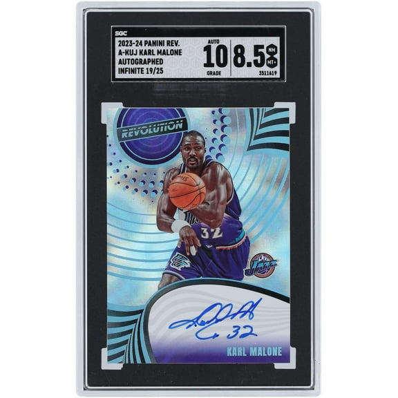 Karl Malone Utah Jazz Autographed 2023-24 Panini Revolution Infinite Autographed #A-KUJ #19/25 SGC Authenticated 8.5/10 Card - Fanatics Authentic Certified