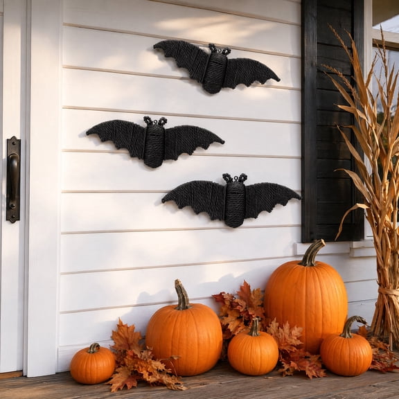 Woven Bat Decor 3 Pack Rattan Vampire Decor for Halloween Party, Woven Halloween Decor Indoor Wall Ornaments for Fall Home Decor