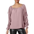 thumbnail image 2 of Bovemsi Women Casual Off Shoulder Long Sleeve Solid Loose T Shirt Blouses Tops, Pink Summer Women's Long Sleeve T-Shirts, M, 2 of 4