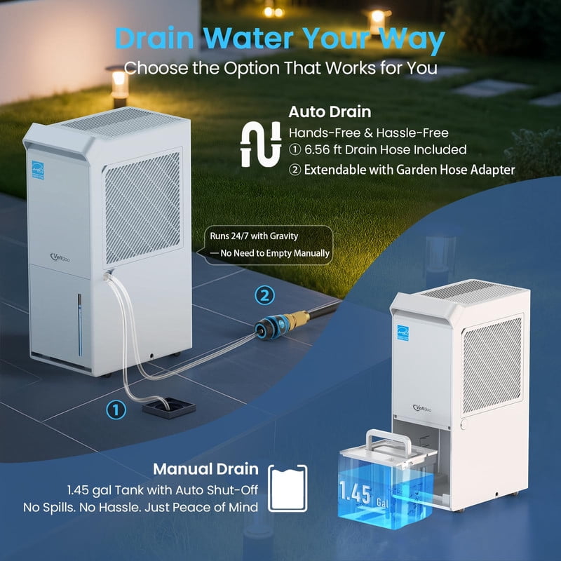 80 pt. 5500 sq. ft. Energy Star Dehumidifier for Basement in White with Drain Hose