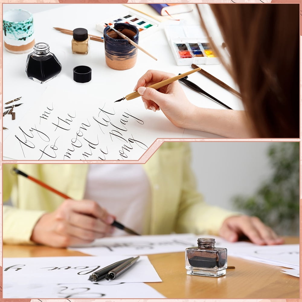 Glass Fountain Pen Ink Bottle with Plastic Bottle Cap Funnel Hopper Dropper Clear 4x4.3x5.7cm Capacity: 30ml(1.01fl. oz) 12pcs for making