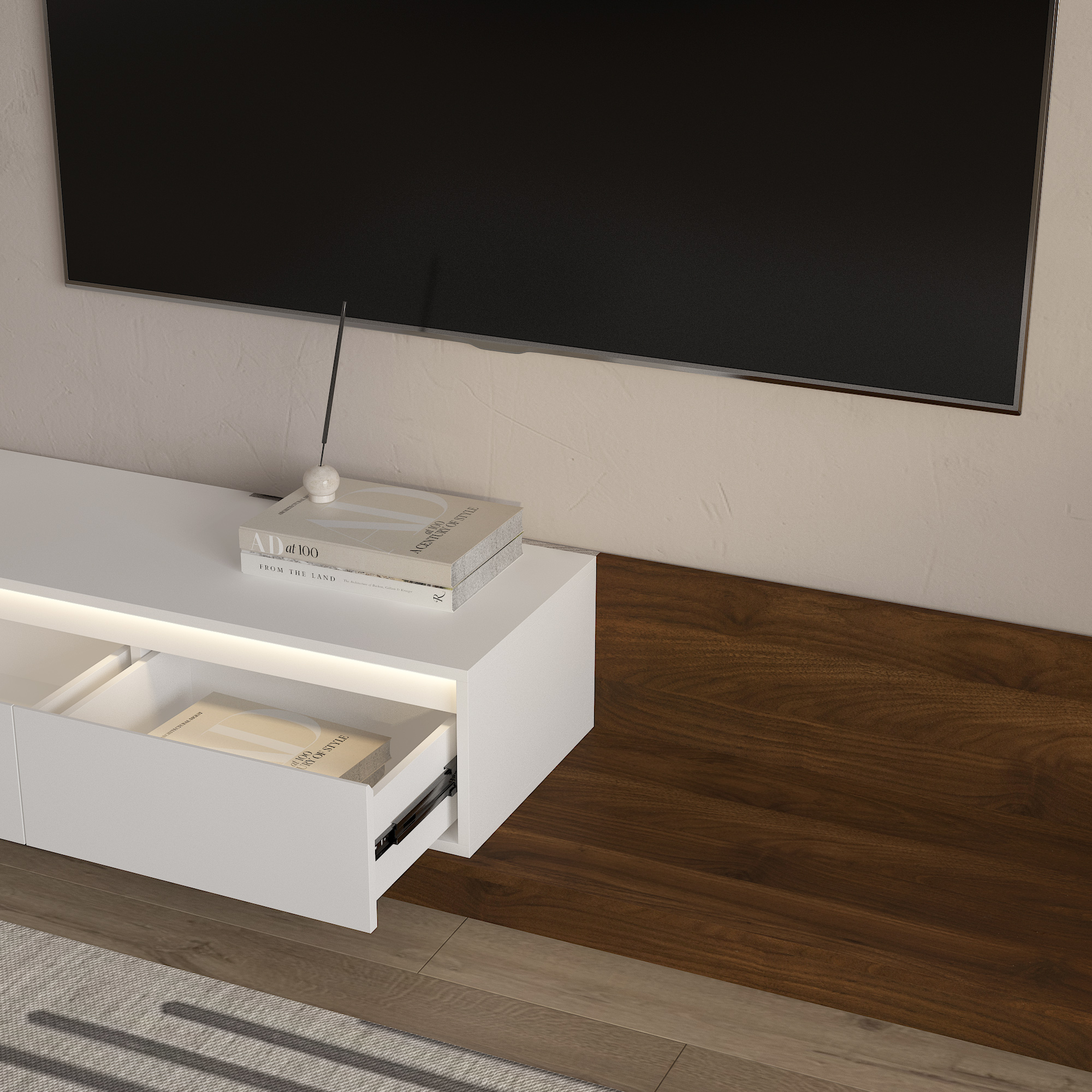 Aukfa Extendable LED TV Stand for TVs up to 75" W/16-Color Lights for Living Room & Bedroom,Black