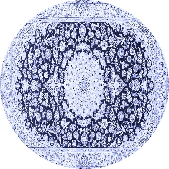Ahgly Company Machine Washable Indoor Round Medallion Blue Traditional Area Rugs, 8' Round