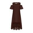 thumbnail image 3 of FAVIPT Sundress for Women Casual Plus Size Loose Fit Lace Dresses Short Sleeve Crew Neck Dress Patchwork Ruffle Elegant Dresses 2025 Brown,XXXXXL, 3 of 5