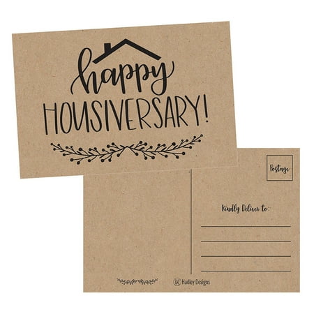 25 Kraft Happy Home Anniversary Realtor Cards, Blank Greeting House Postcards, Bulk Real Estate Thank You Notes, Welcome Home Realtor Gifts Stationery, New Realtor Gifts For Clients, Housiversary (Best Realtor Farming Postcards)