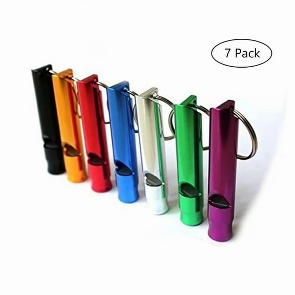 Emlimny 7 dog whistle,Extra Loud Whistles for Camping Hiking Outdoors Sports and Emergency Situations, Sturdy but Light Aluminium Key Chain Signals of Different Colors