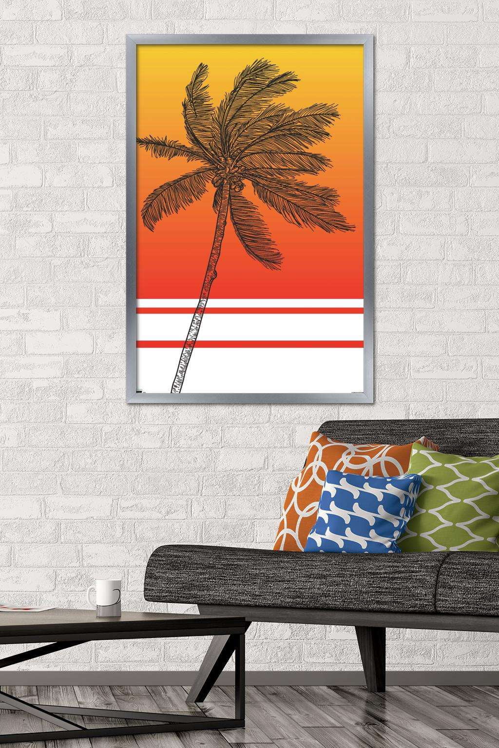 Line Art - Palm Tree Wall Poster, 22.375" x 34", Framed