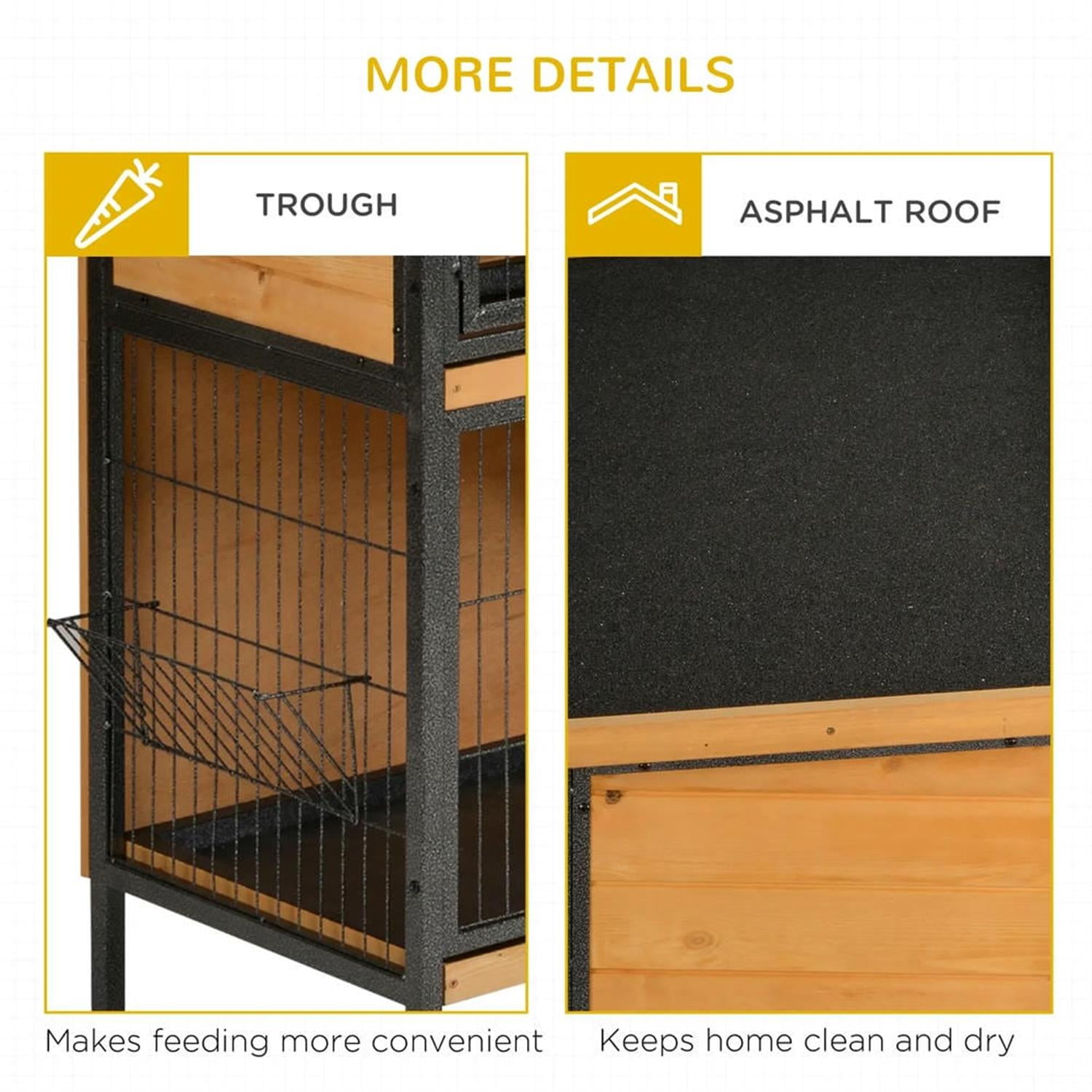 Kadyn 48" 2-Story Wooden Rabbit Hutch with Slide-out Tray, Outdoor Small Animal Habitat Enclosure Bunny Cage for Bunnies, Guinea Pigs, Beige