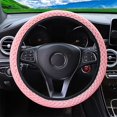 thumbnail image 3 of Funda elástica transpirable para volante, cálida en invierno y fresca en verano, tela de microfibra suave de seda helada, color rosa, 3 of 5