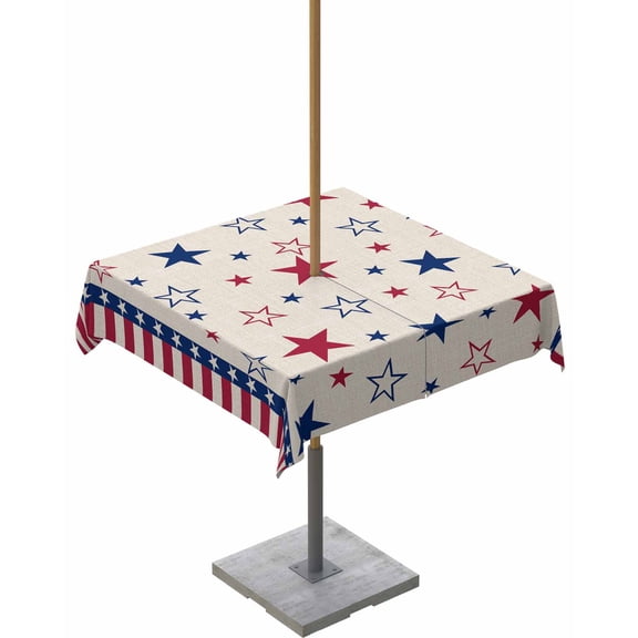 Outdoor Tablecloth with Umbrella Hole for Patio/Picnic/Party/Camping, 4th of July Waterproof Table Cloth Square Cover Washable, Blue Red Striped Stars Independence Day 54"x 54"