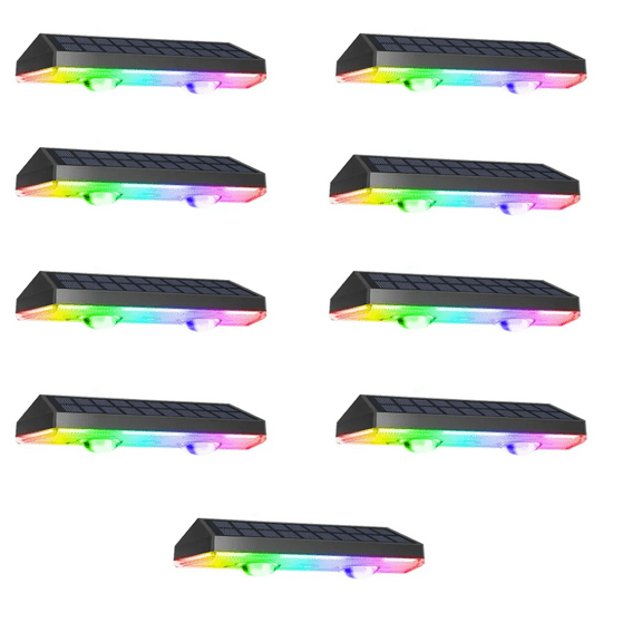 Solar Fence Lights Outdoor - Warm White & RGB 6 Color, Dusk to Dawn Solar Deck Light, Solar Lights Outdoor IP65 Waterproof, Garden Lights for Outside/Backyard/Railing/Step/Patio/Wall