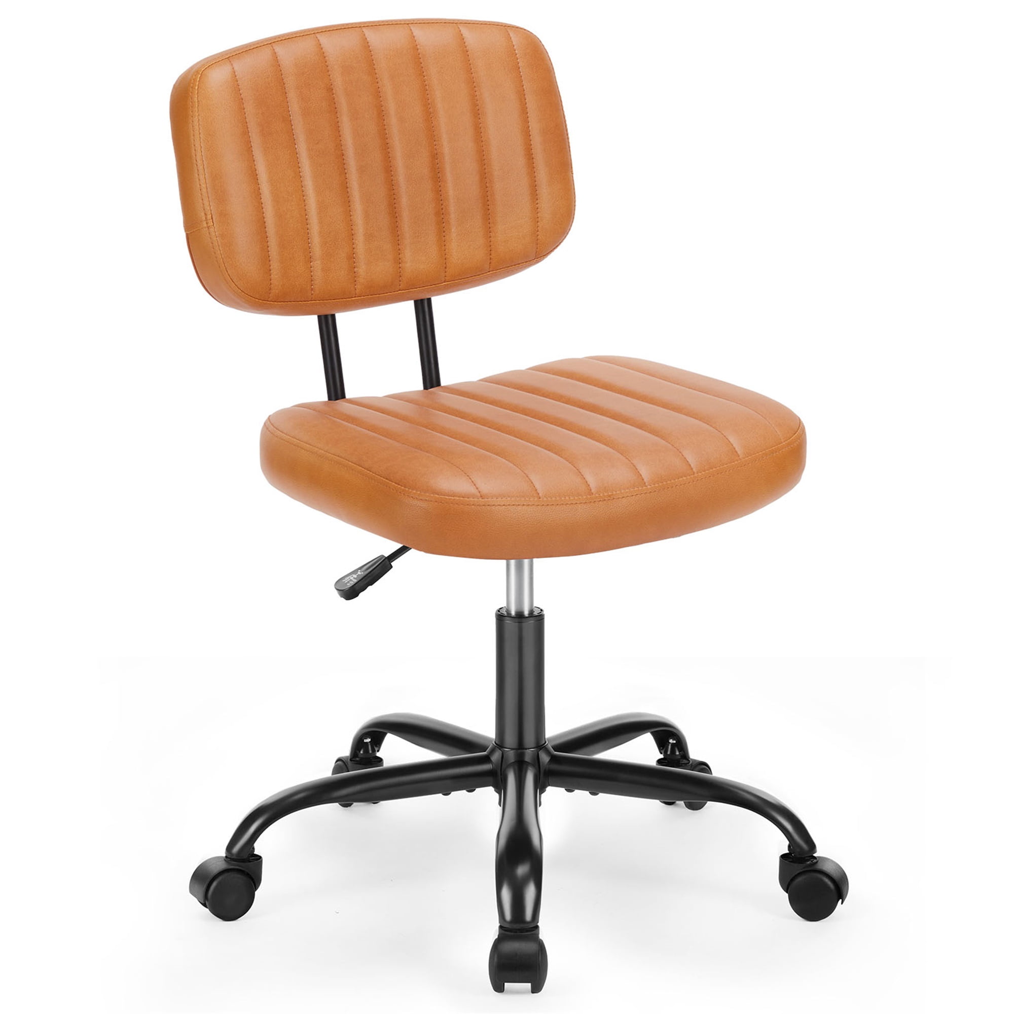 Spaco Small Home Office Chair,Cross Legged Armless Wide Adjustable Swivel Padded Fabric Home Office Desk Chair with Wheel, Brown