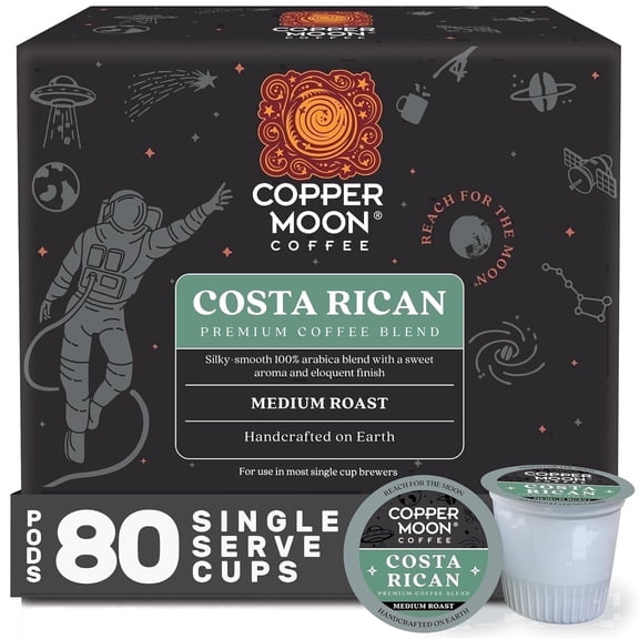 Copper Moon Single Serve Coffee Pods for Keurig K-Cup Brewers, Medium Roast, Costa Rican Blend, 80 Count