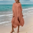thumbnail image 4 of Xdegoge Women's Swimwear Cover Ups One Piece Button Down Short Sleeve Shirt Dress Tie Knot Front Flowy Beach outfits Summer Vacation Seaside Resort, 4 of 9