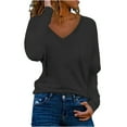 thumbnail image 2 of Goodtrade8 Long Sleeve Winter Tops for Women Plus Size Cotton Black Solid Color Casual V-Neck Winter Shirts for Women Plus Size, 2 of 5