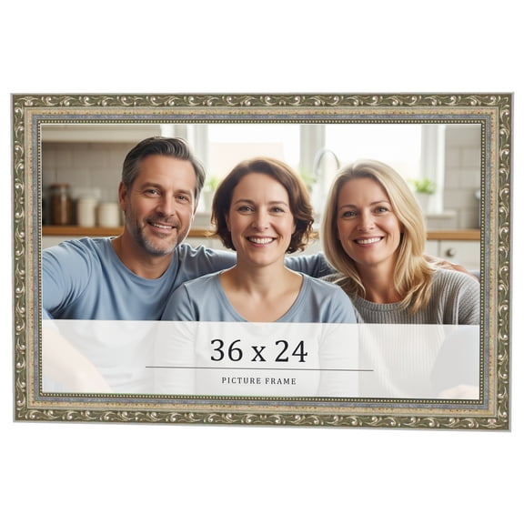 36x24 Frame Silver Solid Wood Picture Frame Width 1.125 Inches | Interior Frame Depth 0.375 Inches