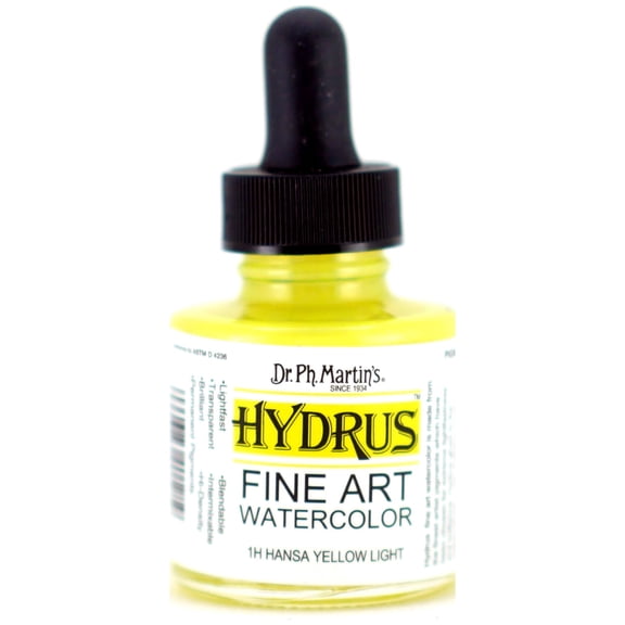 Dr. Ph. Martin's® Hydrus Fine Art Watercolor (1H) Watercolor Bottle, 1.0 US fl oz, Hansa Yellow Light, 1 Bottle