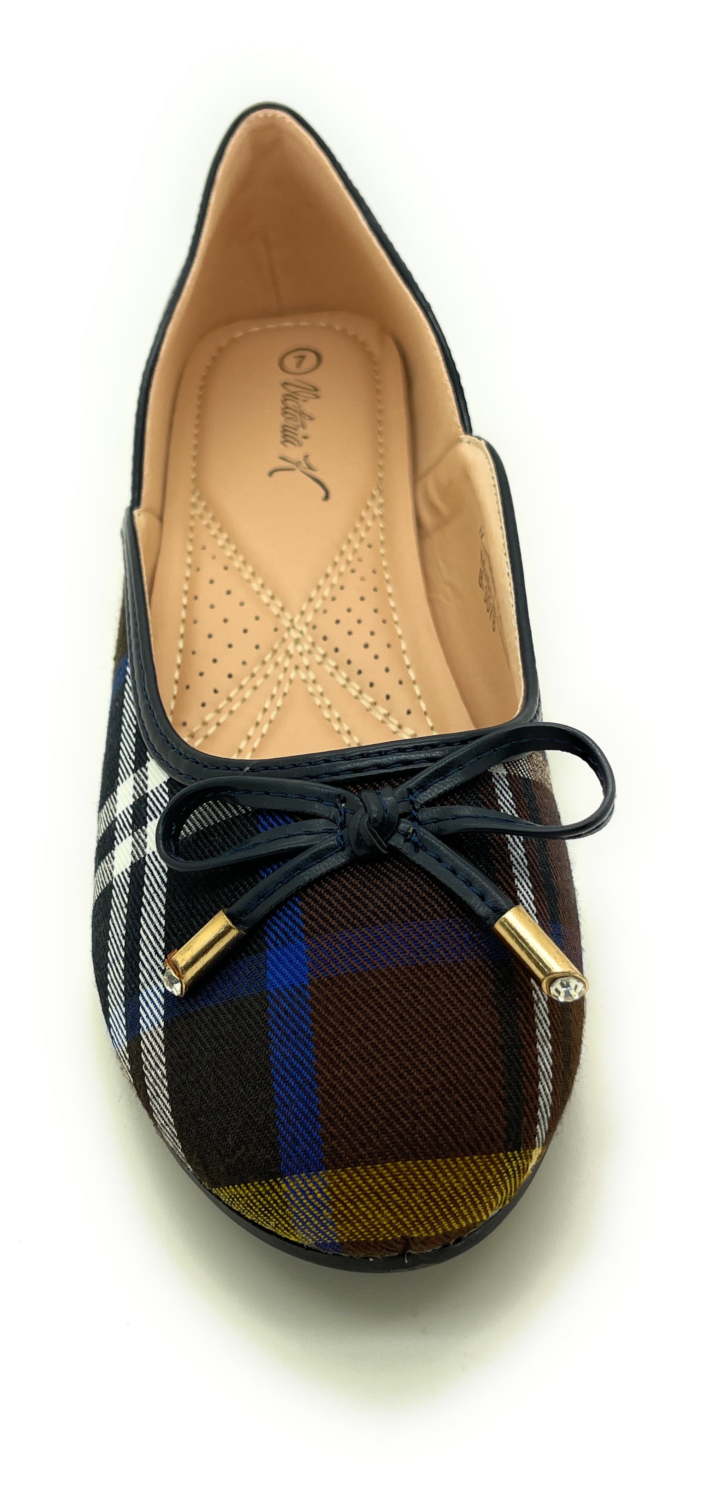 Two Tone Plaid with Solid Bow Ballerina Flats