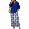 thumbnail image 6 of Women’s Casual Printed Two Piece Outfit Button Down Three Quarter Sleeve Top and Wide Leg Long Pants Set for Daily Wear, 6 of 7