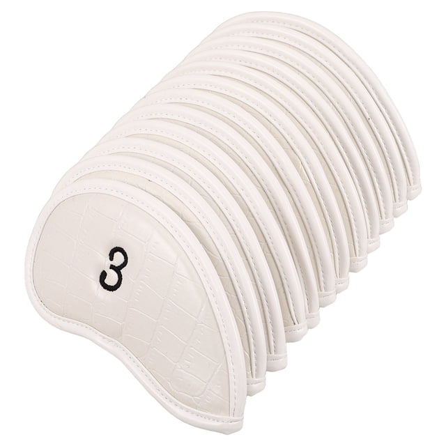 WASHWEPE 12Pcs Golf Iron Cover Set White PVC Durable Golf Club Headcovers for Driver Fairway Woods