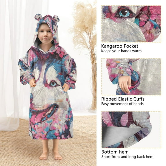 YAZAOO Kids Wearable Blanket Hoodie Warm and Cozy Blossom Smile Flannel Sweatshirt