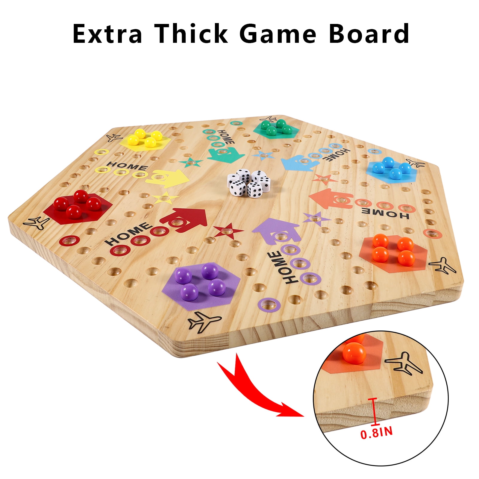 Extra Large 23.6 Inches Wahoo Marble Board Game 4 and 6 Players 2 Sided Painted Thicken Wood Board Perfect Game for Family Friends Party