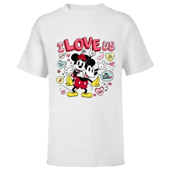 Disney Mickey & Minnie I Love Us Valentine’s Day Retro - Short Sleeve T-Shirt for Kids - Customized-White