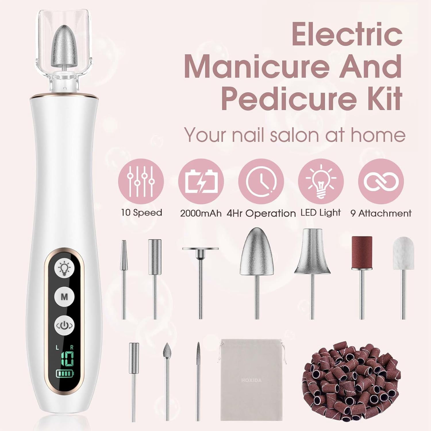 Cordless Electric Nail File Set, Portable Electric Nail Drill Machine, 5 Speeds, Manicure Pedicure Kit with Hand Foot Care Tool
