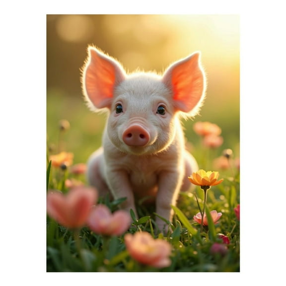 Diamond Art Kit for Adults, Adorable Piglet In Sunlit Meadow Diamond Painting for Adults Beginners, DIY Diamond Art Painting Kits, 5D Diamond Painting Crafts for Home Decor 12x16 Frameless