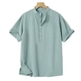 thumbnail image 2 of Cotton Linen Shirts for Men Oversized Button Placket Short Sleeve T Shirts Casual Solid Plus Size Loose Comfy Summer Beach Henleys Tee Shirt Top, 2 of 6