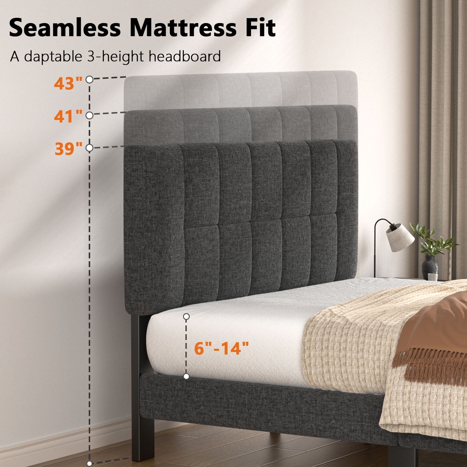 BESTERGO Bedroom Sets with Adjustable Upholstered Headboard Queen Bed Frame,10" Memory Foam Mattress,Graphene Fabric Cover, Medium-Firm Plus Support，Gel-Infused Triple-Layer Bed