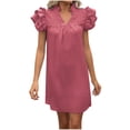 thumbnail image 2 of Women's Dresses Women's Solid Color V-neck Short Sleeved Fashionable Loose Dress Summer Dresses for Women 2025 Red M, 2 of 6