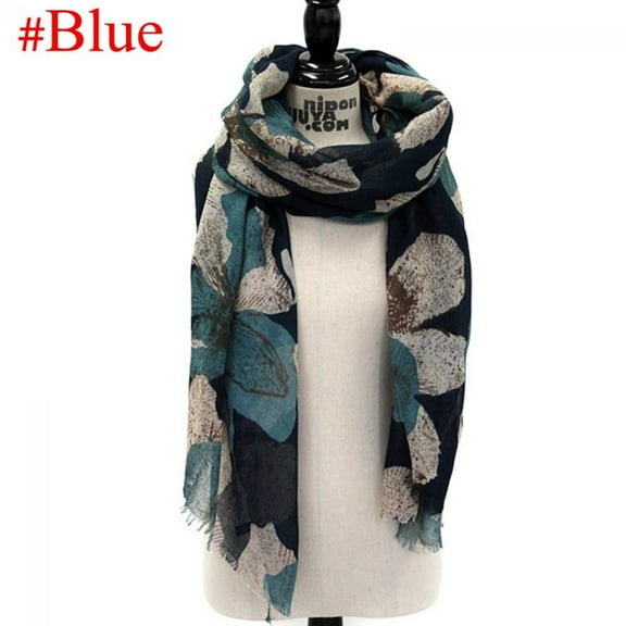 Vintage Women Warm Soft Wrap Printed Scarf Scarves Voile Shawl BLUE