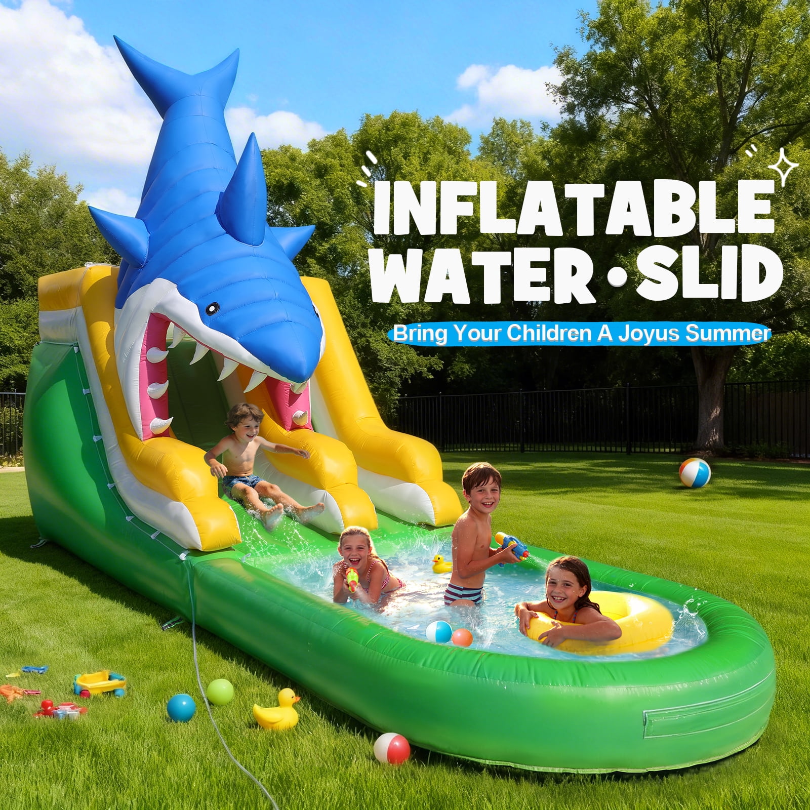 Esheno Commercial Water Slide 25ft Long Inflatable with 10.5㎡ Pool 0.6mm PVC for Backyard Parties Summer Fun