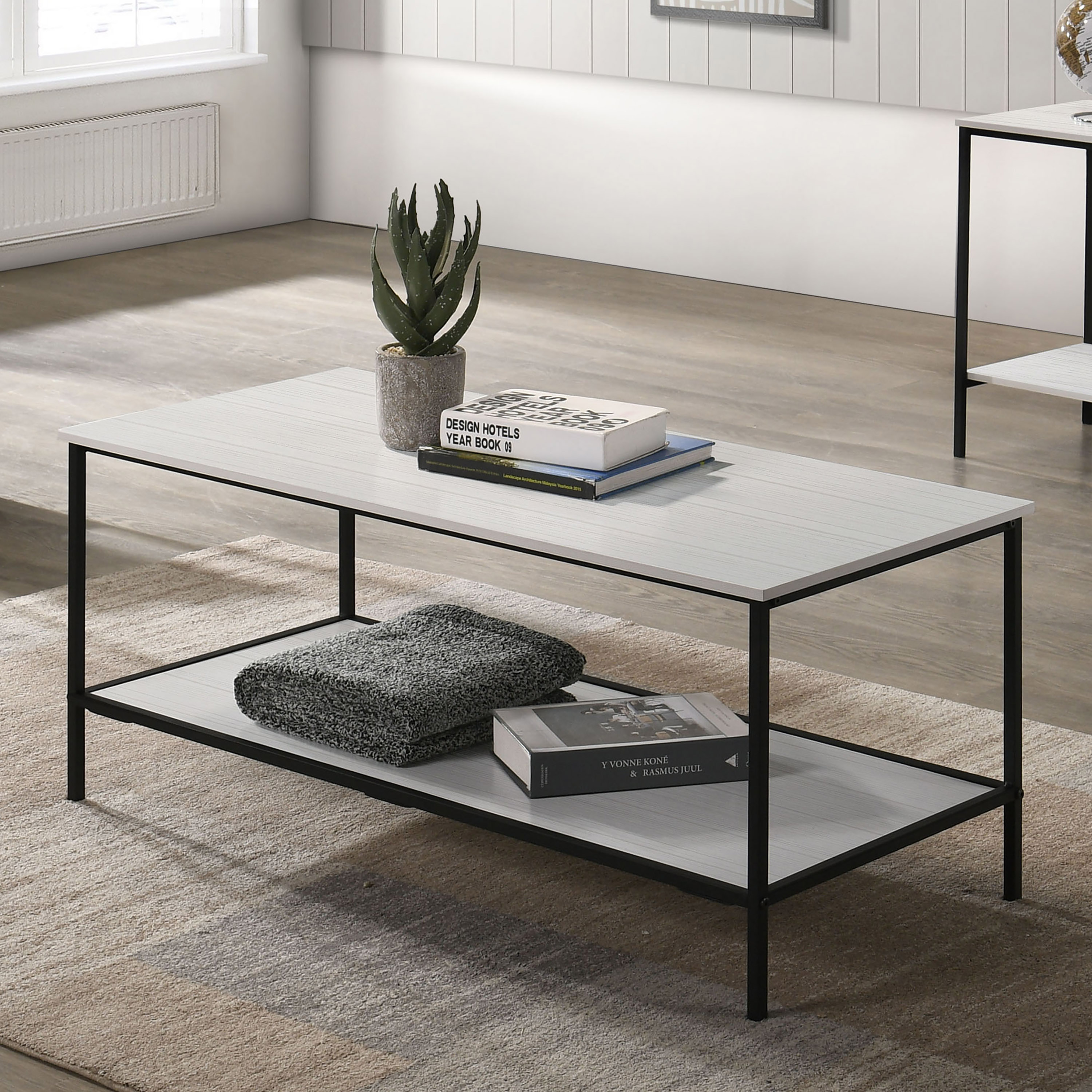 Furniture of America Allia Rustic Open Shelf 3-Piece Accent Table Set, White