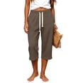 thumbnail image 4 of BUIGTTKLOP Capris for Women with Pockets Elastic Waist Drawstring Capri Pants Casual Wide Leg Cropped Trousers, 4 of 7