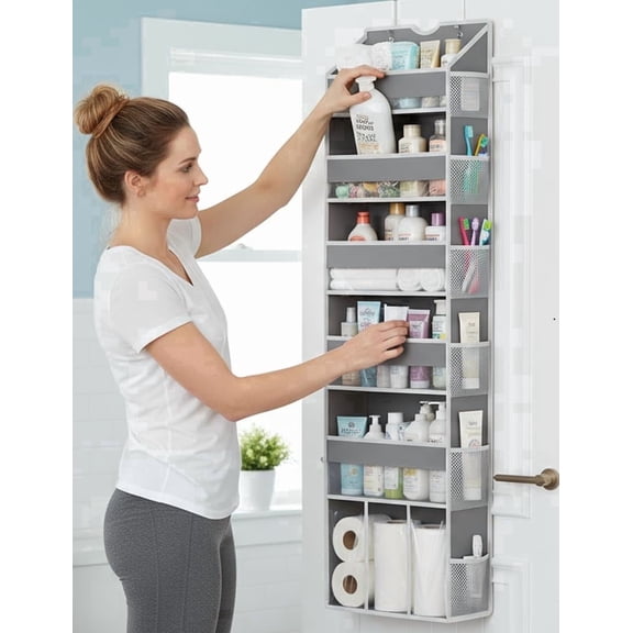 ESIYTGOP Over the Door Organizer, 6-Tier Hanging Storage with Clear Front and 12 Mesh Pockets, Heavy Duty 50 lbs Rack for Bedroom, 55" x 15"