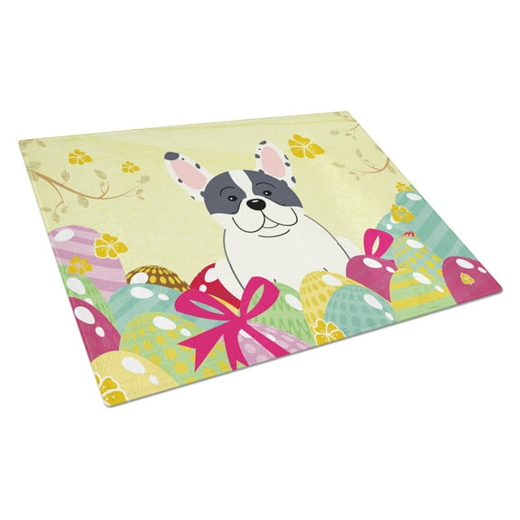 Carolines Treasures BB6011LCB Easter Eggs French Bulldog Piebald Glass Cutting Board Large, 12H x 16W, multicolor