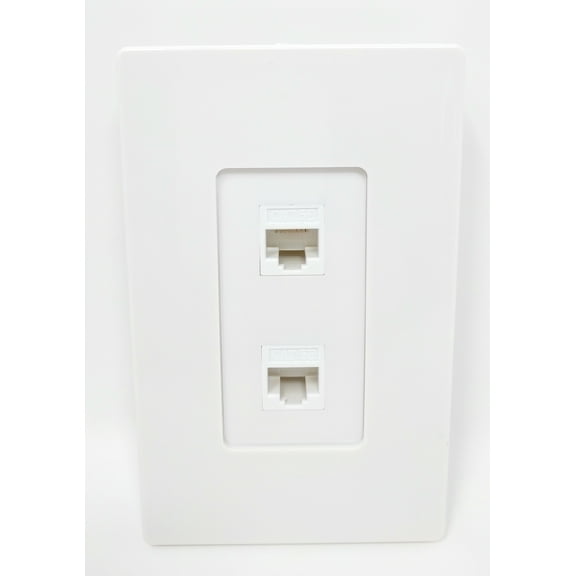 RiteAV Screwless Decorative 1 Gang 2 Port Cat5e Wall Plate - White/White Screwless