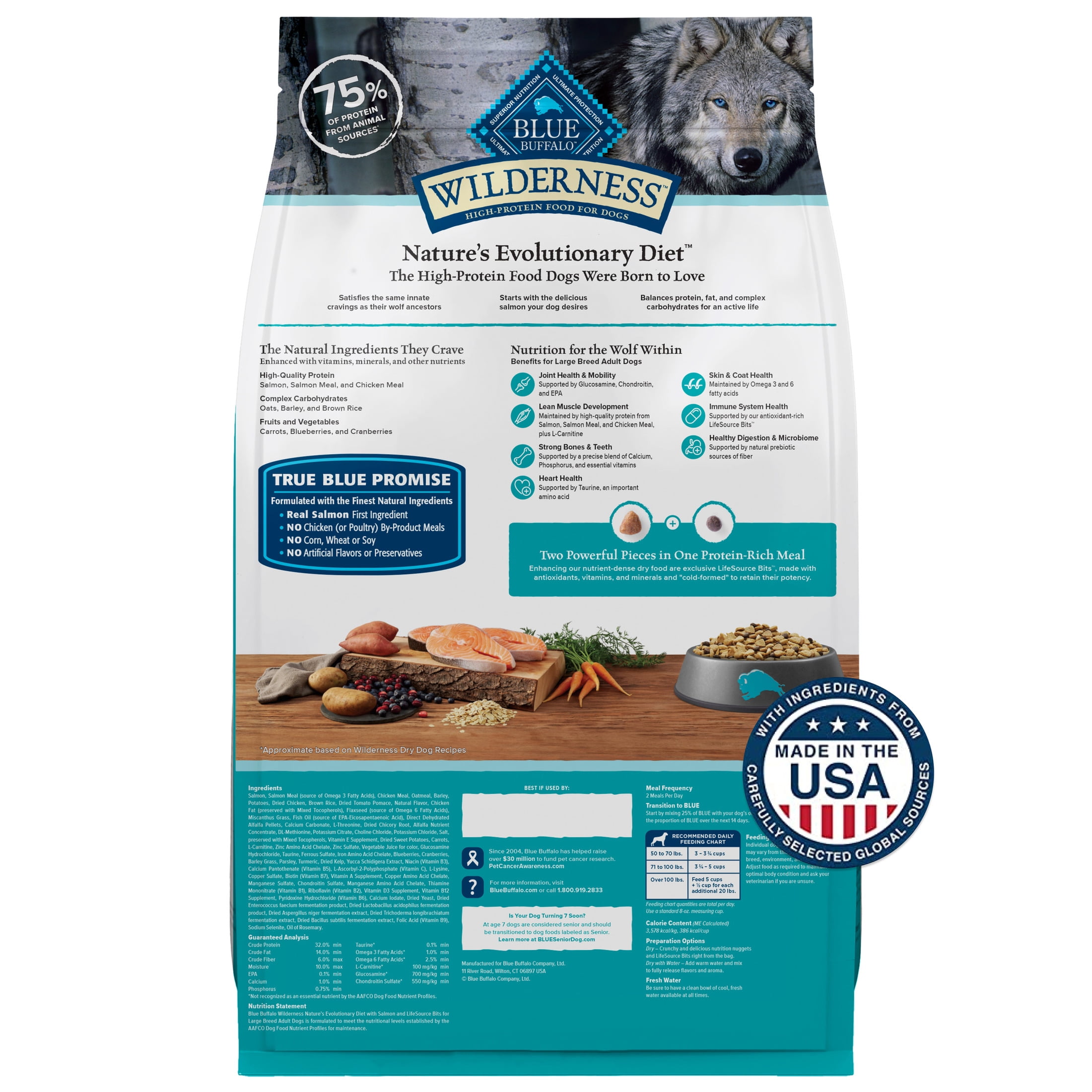 Blue Buffalo Wilderness Natural High-Protein Dry Food for Dogs, Salmon, 28-lb bag.