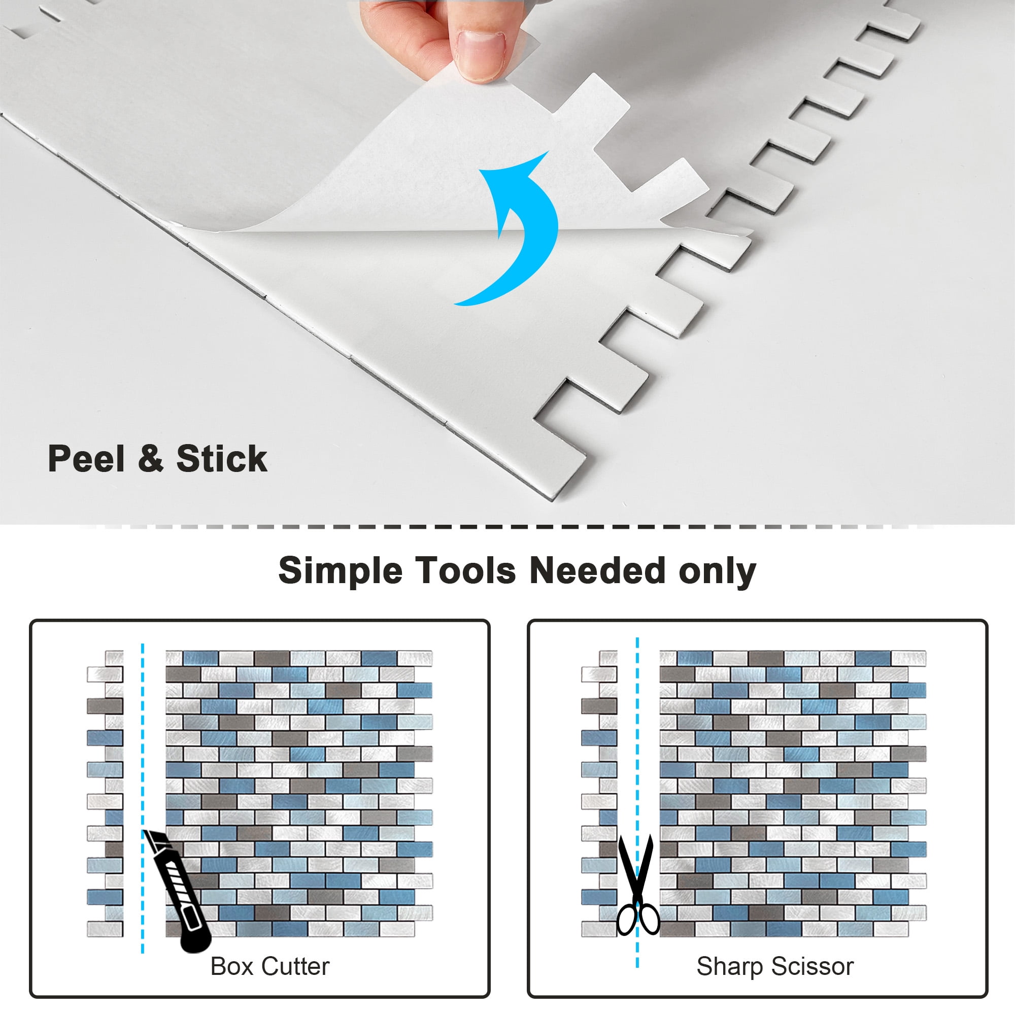 BeNice Peel and Stick Backsplash Kitchen Backsplash Tile Stickers Metal Blue