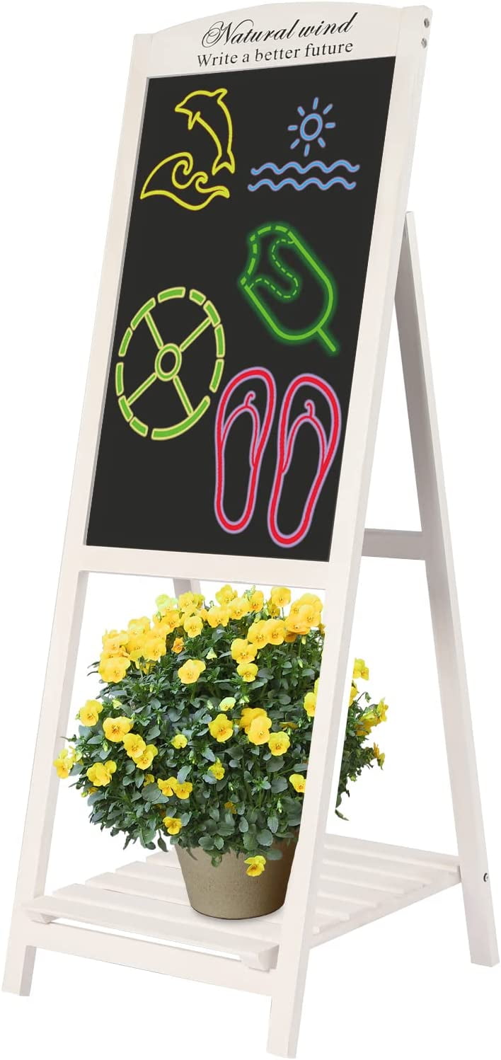 Miumaeov LED Wooden Message Chalkboard Display Shelf LED Drawing Chalk