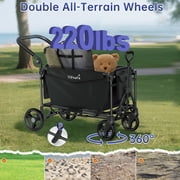 Vipsafe Foldable Wagon Stroller for 2 Kids, 3-in-1 Toddler Wagon with 5-Point Harness, Foot Brake, Detachable Canopy, Pull & Push Handle, Outdoor & Travel, Black