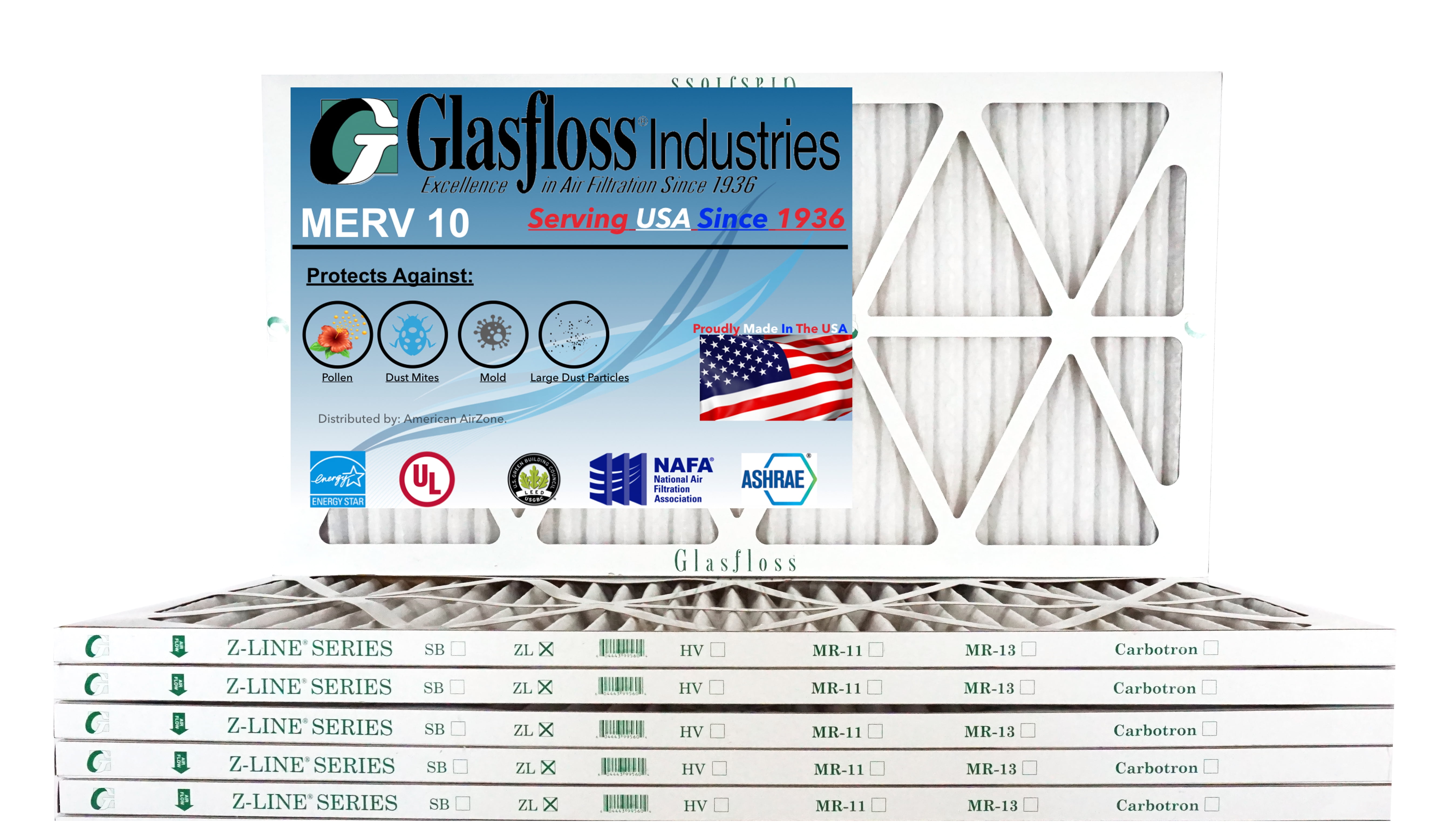 Glasfloss 18x30x1 MERV 10 Qty6 Furnace Air Filter Made in USA (Actual Size 17.5 x 29