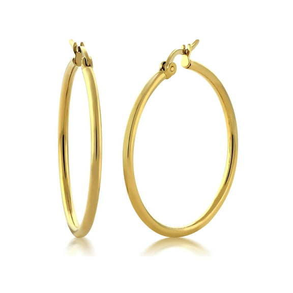 1.25" Stunning Stainless Steel Yellow Gold Plated Hoop Earrings (30mm Diameter)