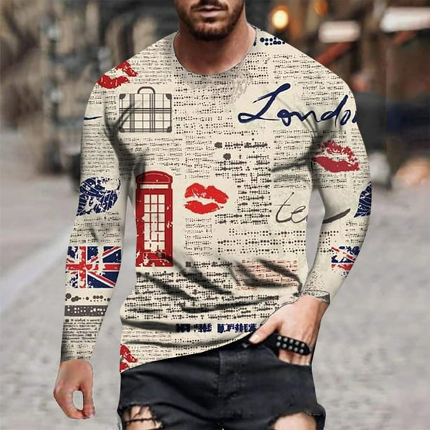 Long Sleeve Shirts for Men Autumn And Winter Casual Fashion Printed Round Shirt - Walmart.com