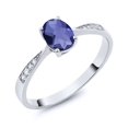 thumbnail image 2 of Gem Stone King 10K White Gold Blue Iolite and White Diamond Engagement Ring for Women (0.71 Cttw, Gemstone Birthstone, Oval Checkerboard 7X5MM, Available in Size 5, 6, 7, 8, 9), 2 of 5
