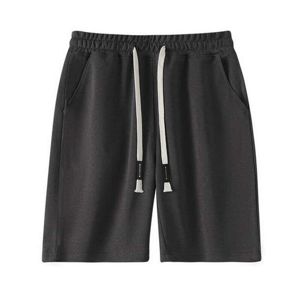 pstuiky Pantalones cortos para hombre, Pantalones cortos de ocio para hombre, versátiles, de color sólido, con bolsillos y cintura elástica con cordón. Pantalones cortos para correr para hombre