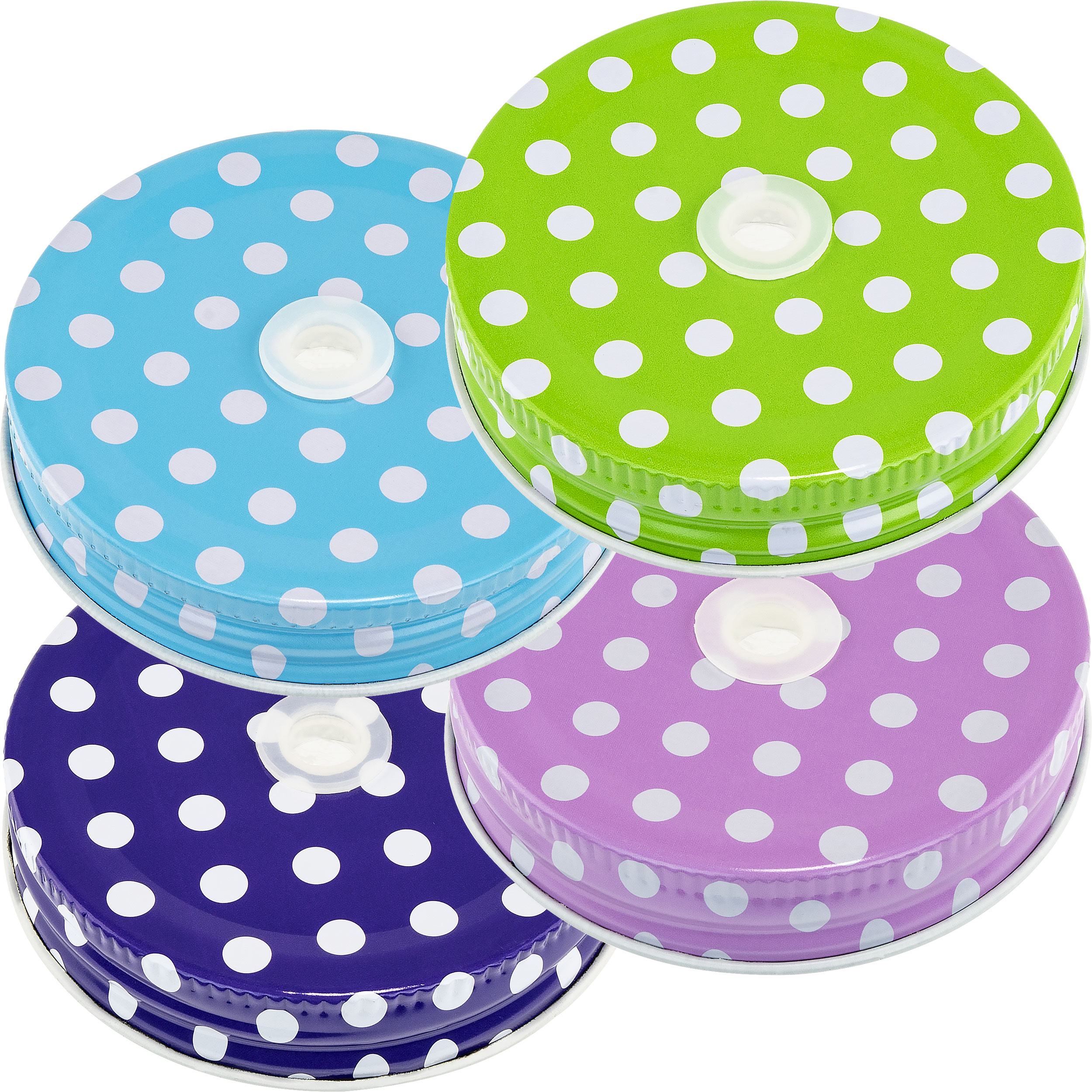 Mason Jar Lids Polka Dots With Hole, Set of 4