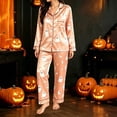 thumbnail image 2 of RMGVDSD Pajama Sets for Women 2 Piece Halloween Ghost Print Long Sleeve Sleepwear Lapel Button Down Loungewear Holiday Pajamas Casual Home Wear, 2 of 4